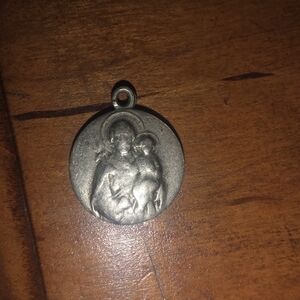 Vintage Double Sided Religious Medal St. Joseph Holding Jesus Sterling? Plated?
